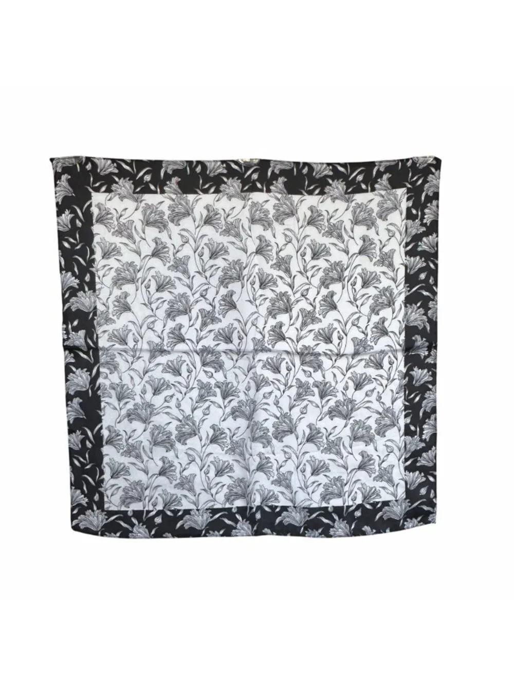 ✨Elegant Bandana Square Scarf Silky Satin Soft BLACK WHITE Floral Garden hijab